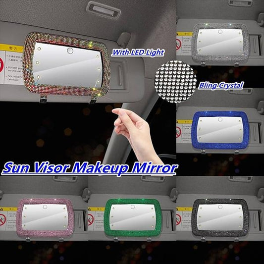 Bling Rhinestone Car Sun Visor Mirror.Portable Automobile Makeup Mirror.Vanity Mirror for Clip.Sun-Shading Cosmetic Mirror with Touch Button and 6 Led