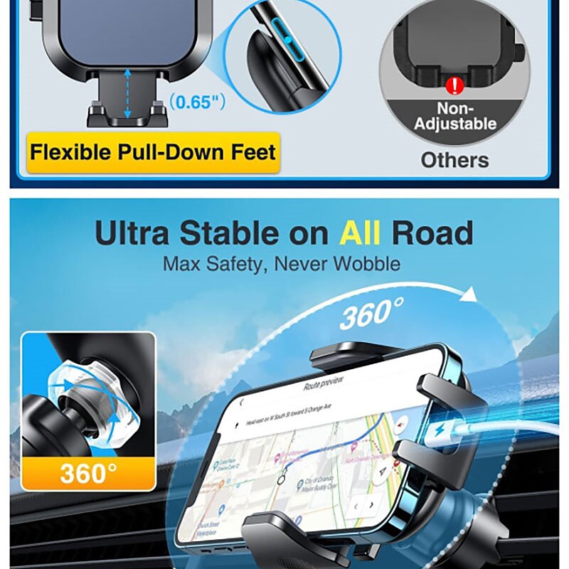 StarFire Car Phone Holder Mount Sturdiest Hook Clip Strongest Suction Cup Handsfree Cell Phone Holder Car Dash Windshield Air Vent Stand for iPhone 14