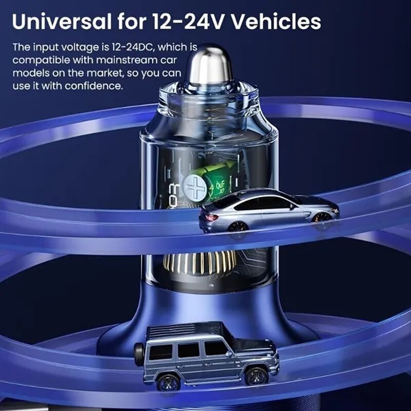 60W Dual Port Belt Type-C Line Transparent Car Charger Comes with 1m Type-C Data Wire PD3.0 QC3.0 Fast Charging For IPhone Samsung Huawei Xiaomi Mobil