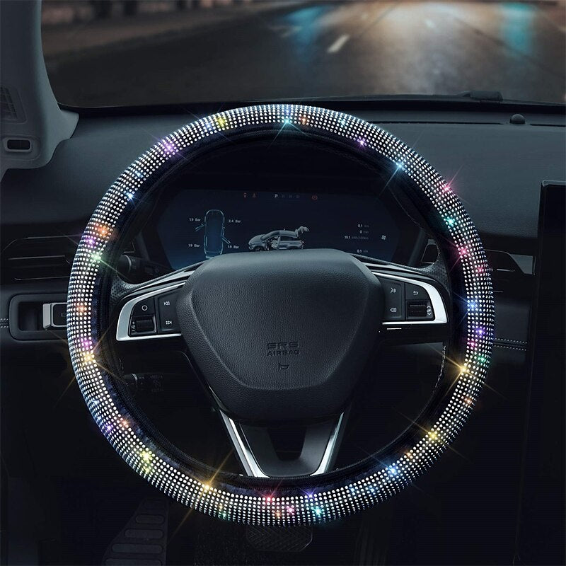 Bling Rhinestones Steering Wheel Cover with Crystal Diamond Sparkling Car SUV Breathable Anti-Slip Steering Wheel Protector 2024 - $7.99