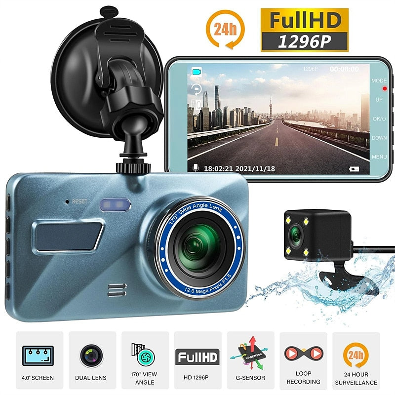 1080p New Design / Full HD / with Rear Camera Car DVR 120 Degree Wide Angle 4 inch LCD Dash Cam with Night Vision / motion detection / Loop recording