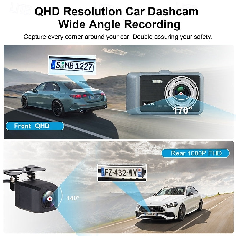 X9 1440P New Design / HD / with Rear Camera Car DVR 170 Degree Wide Angle 4 inch IPS Dash Cam with WIFI / Night Vision / G-Sensor 4 infrared LEDs Car