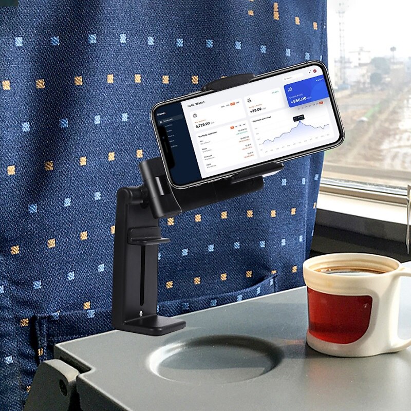 Phone Holder Mount with the Universal In  Airplane . Handsfree Phone Holder For Desk Tray With Multi-Directional Dual 360 Degree Rotation. Pocket Size