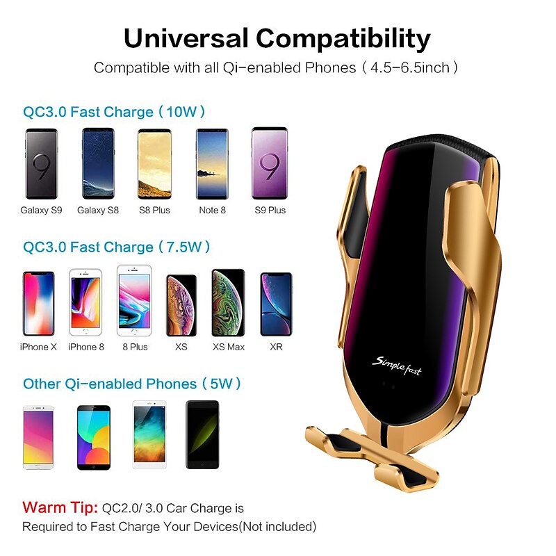 Wireless Car Charger Mount R2 Car Automatic Induction Charging Mobile Phone Holder Suction Cup Air Outlet 2 In 1 Fast Charging Holder for iPhone 13/13