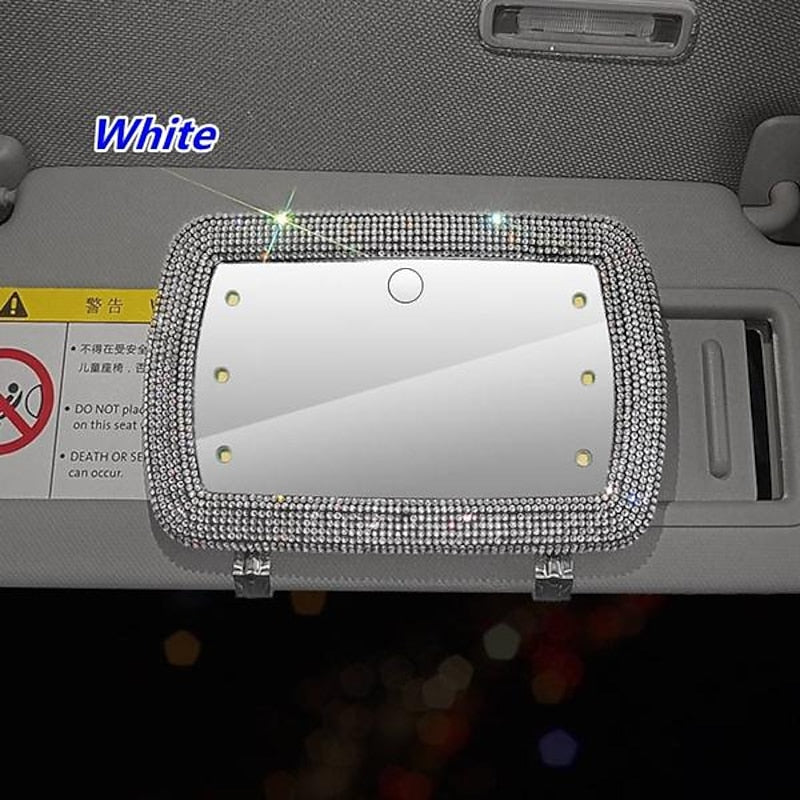 Bling Rhinestone Car Sun Visor Mirror.Portable Automobile Makeup Mirror.Vanity Mirror for Clip.Sun-Shading Cosmetic Mirror with Touch Button and 6 Led