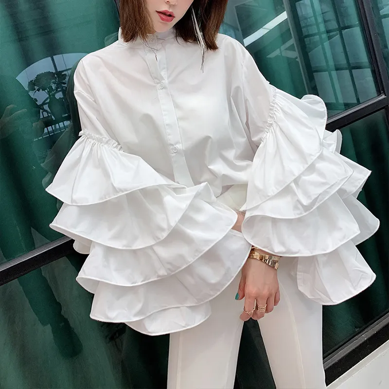 Classic Layered Ruffled Bell Sleeve Blouse