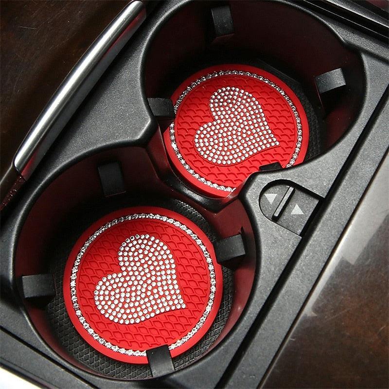2PCS Heart Shape Car Diamond Coaster Water Cup Slot Non-Slip Mat Silica Pad Cup Holder Mat Auto Interior Decoration Accessories 2024 - $7.99