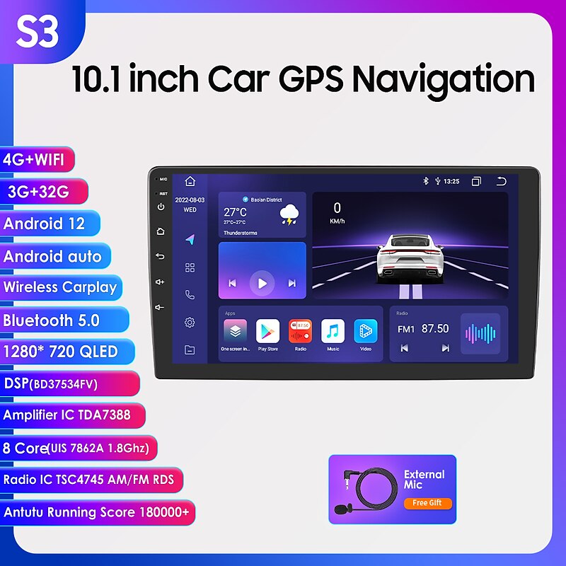Android 12 2 Din for Universal Car Radio Multimedia Player GPS Navigation Car Audio Stereo Head Unit 10.1 Inch Speakers wifi 2024 - GBP £75
