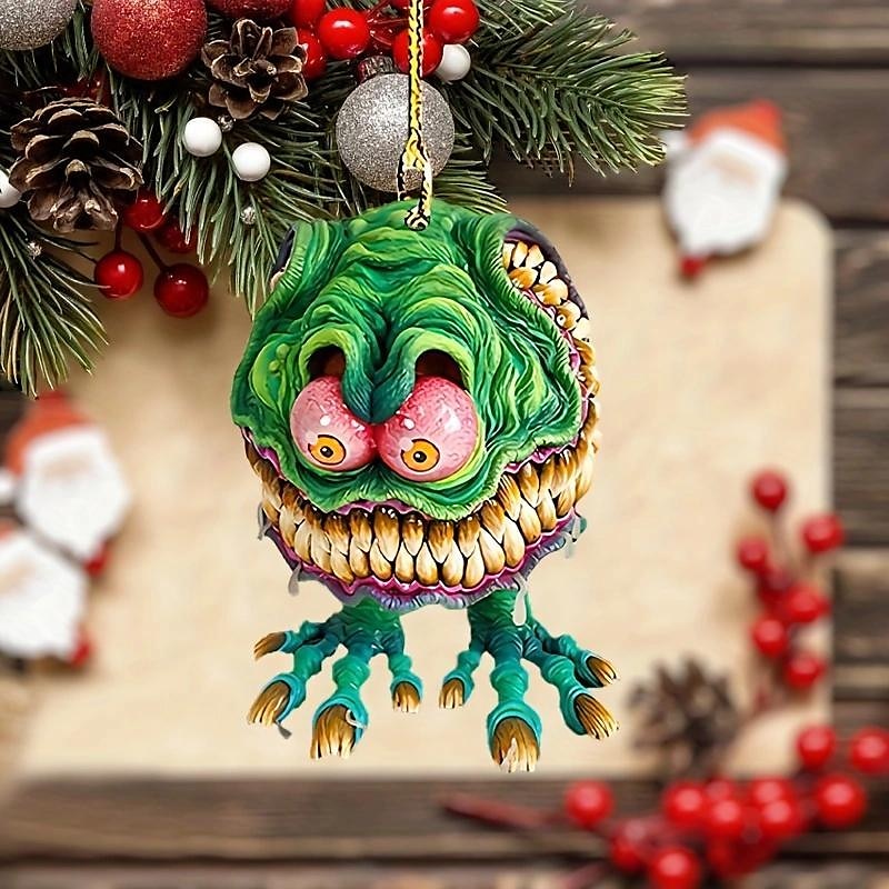 2PCS Cartoon Big Mouth Monster Car Pendant Acrylic Flat Doll Model Home Decor Rat Fink Crazy Mouse Driving Statue Halloween Car Accessories 2024 - $7.