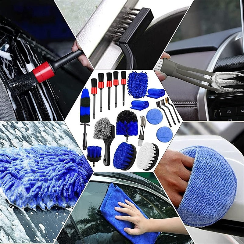 20pcs Plastics Car Cleaning Kit Reusable Soft Car Wash Brush Detailing Brush Set Car Brushes Car Detailing Brush For Car Cleaning Brush Dashboard Air