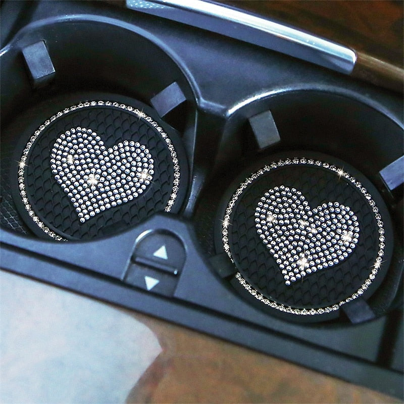 2PCS Heart Shape Car Diamond Coaster Water Cup Slot Non-Slip Mat Silica Pad Cup Holder Mat Auto Interior Decoration Accessories 2024 - $7.99