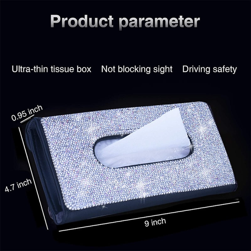 Bling Bling Car Sun Visor Tissue Box Holder Crystal Sparkling Napkin Holder PU Leather Backseat Tissue Case Car Accessories for Women 1PCS 2024 - RON