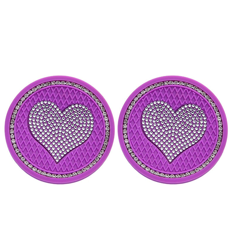 2PCS Heart Shape Car Diamond Coaster Water Cup Slot Non-Slip Mat Silica Pad Cup Holder Mat Auto Interior Decoration Accessories 2024 - $7.99