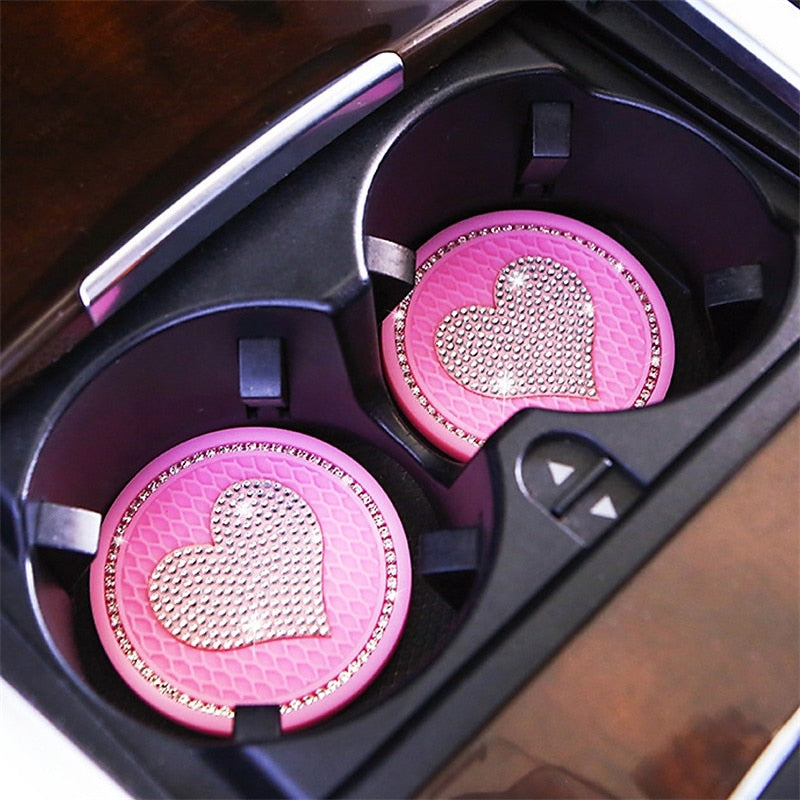 2PCS Heart Shape Car Diamond Coaster Water Cup Slot Non-Slip Mat Silica Pad Cup Holder Mat Auto Interior Decoration Accessories 2024 - $7.99