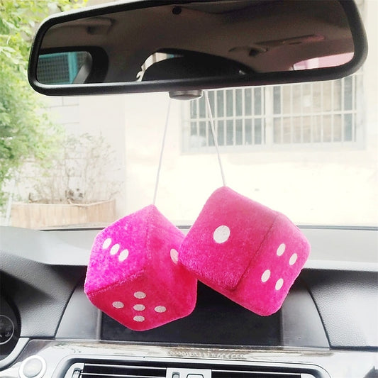 1Pair Car Pendant Interior Hanging Rearview Mirrors Short Plush Fuzzy Dice 2.75inc Plush Car Decorative Hanging Mirror Fuzzy Dice Lucky Hanging Access