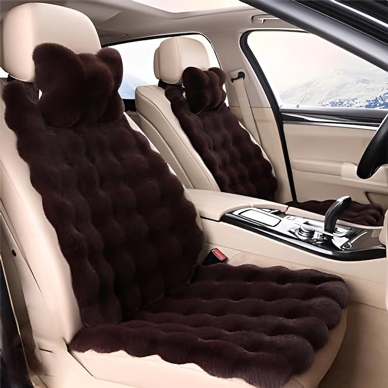 Thickened Plush Car Seat Cushion Set Winter Universal Warm Faux Rabbit Fur Car Seat Cushions Set Soft Fluffy Non-Slip Front Seat Covers 1 Set 2024 - $