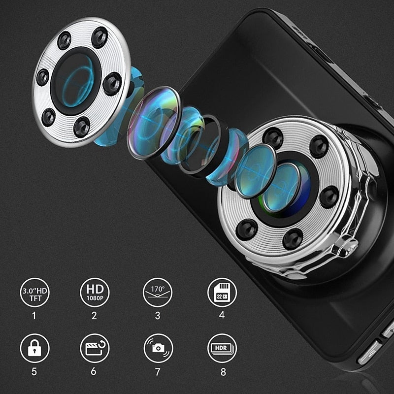 T638+ 1080p New Design / HD / with Rear Camera Car DVR 170 Degree Wide Angle 3 inch IPS Dash Cam with Night Vision / motion detection / Loop recording