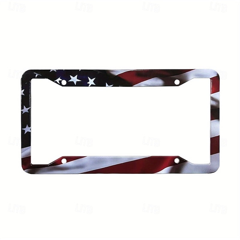 American Flag License Plate Frame Holder Universal Aluminum Matte Stripe US Flag Gloss Car Plate Frame Covers With Free Screws Fasteners Caps for US L