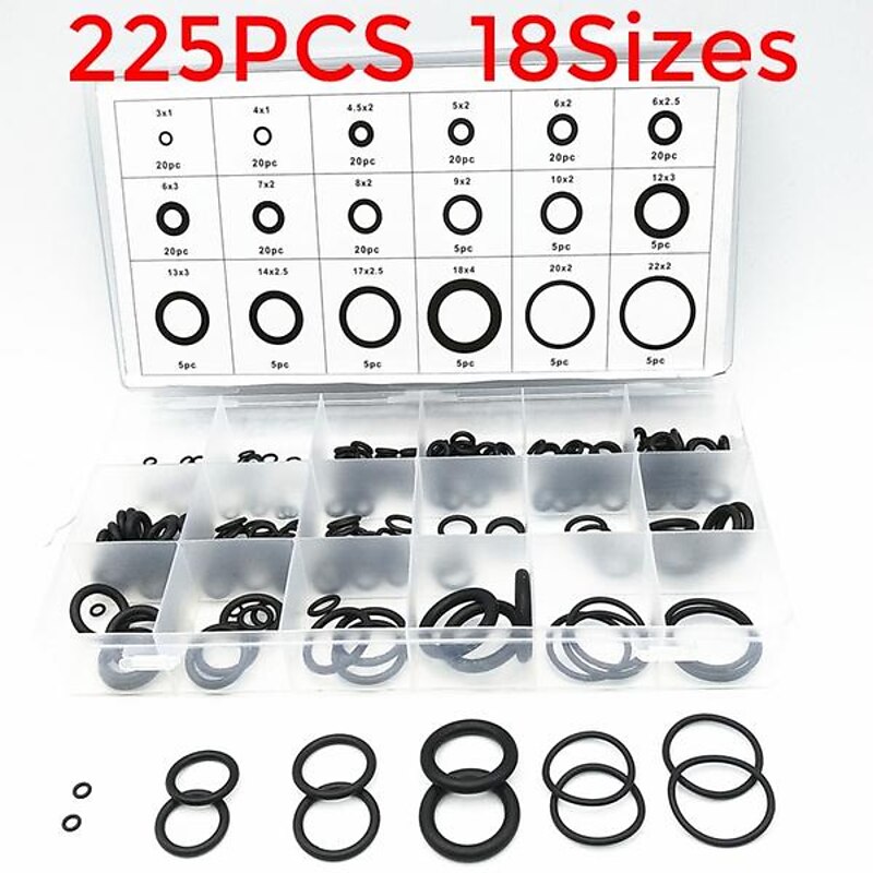 225Pcs Rubber O-Ring Washer Seals Assortment Black For Car 18 Sizes 2024 - $7.99