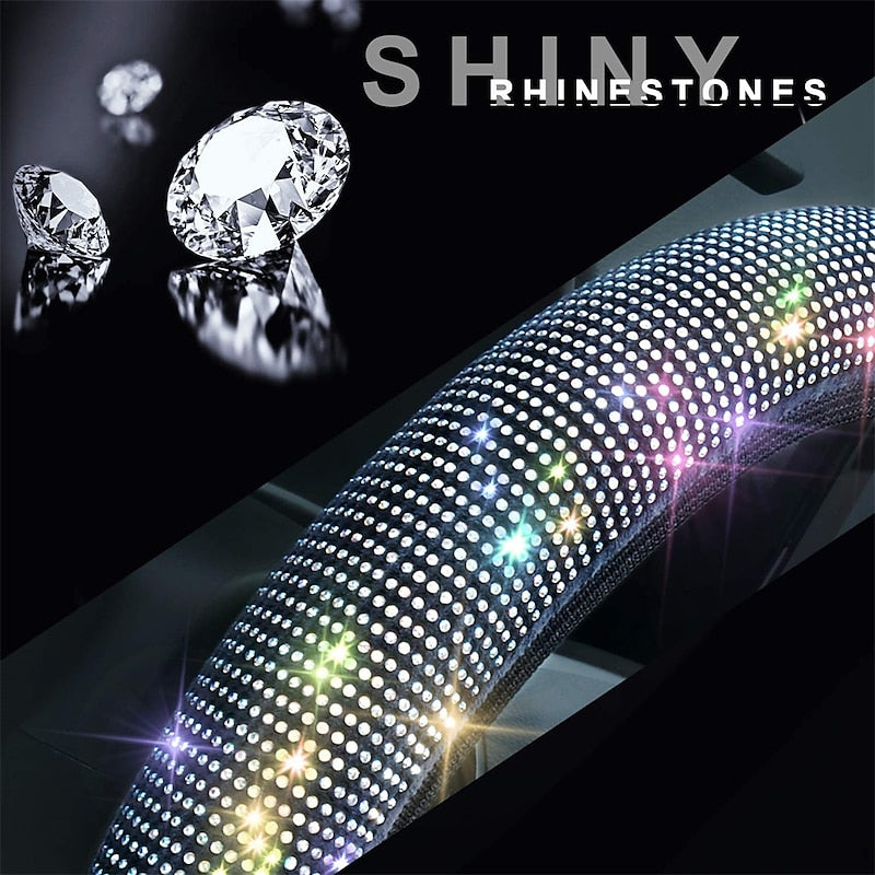 Bling Rhinestones Steering Wheel Cover with Crystal Diamond Sparkling Car SUV Breathable Anti-Slip Steering Wheel Protector 2024 - $7.99