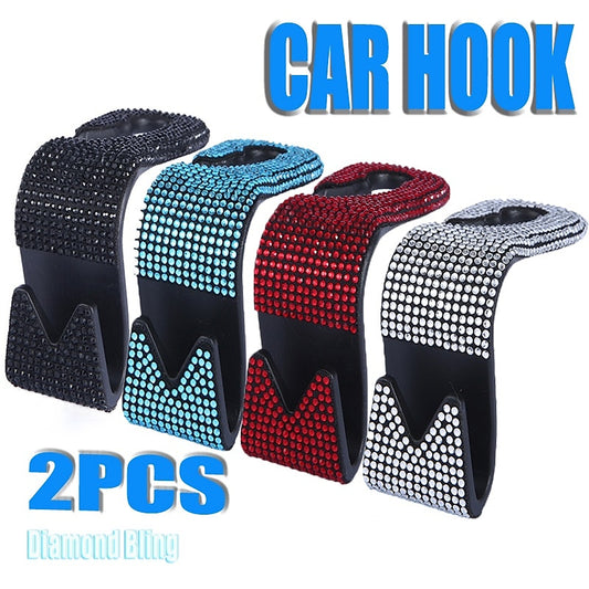 2Pcs Rhinestone Car Headrest Hidden Hook 2 in 1 Car Seat Back Hook Bling Diamond Hanger Auto Back Universal Mount Storage Holder 2024 - GBP £7