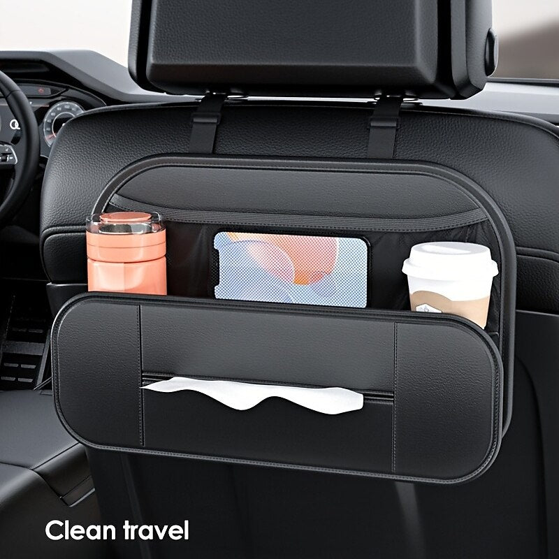 1pc Car Seat Back Leather Storage Box Multifunctional Hanging Storage Bag Tissue Box Cup Holder Car Seat Back Organizer Car Decoration Supplies 2024 -