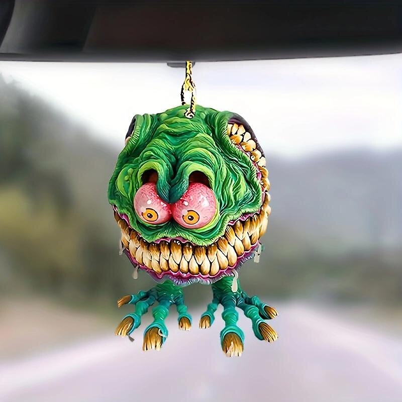 2PCS Cartoon Big Mouth Monster Car Pendant Acrylic Flat Doll Model Home Decor Rat Fink Crazy Mouse Driving Statue Halloween Car Accessories 2024 - $7.