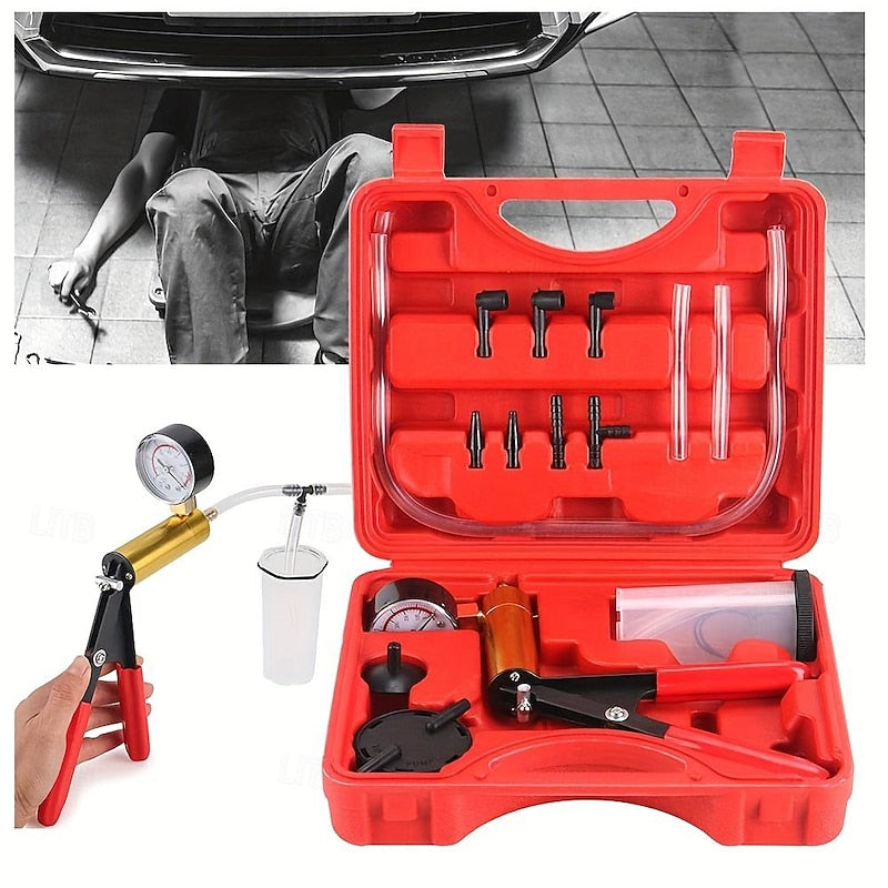 2 In 1 Brake Bleeder Kit Hand Held Vacuum Pump Test Set ForAutomotive With Protected Case Adapters One-Man Brake And ClutchBleeding System 2024 - $38.