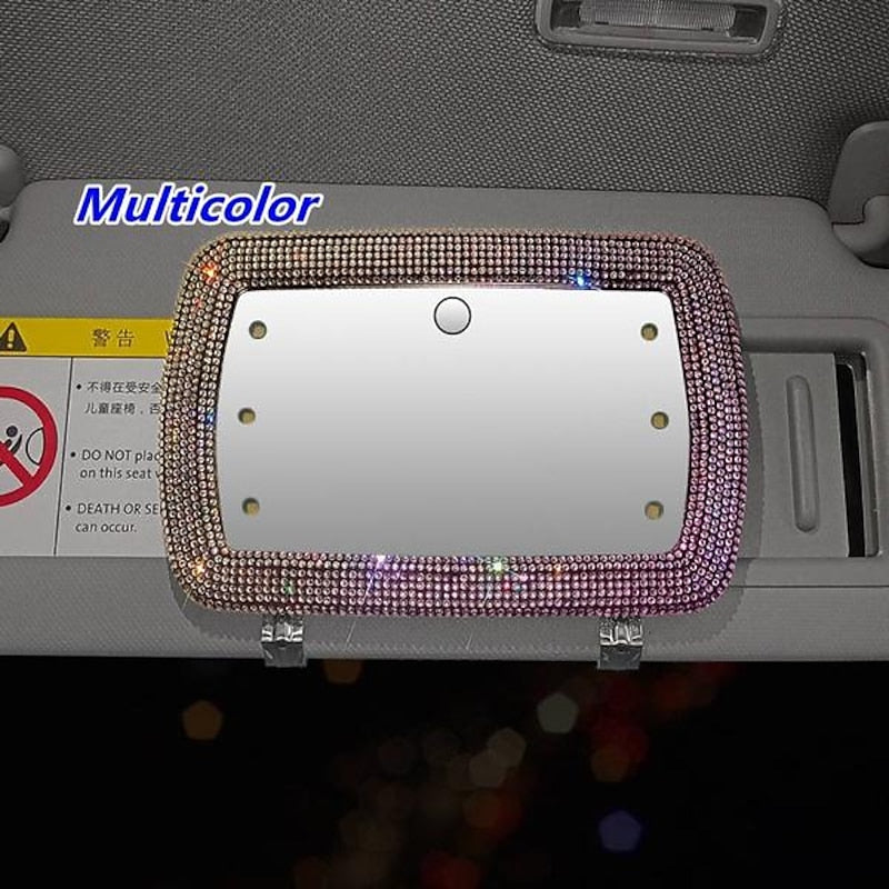 Bling Rhinestone Car Sun Visor Mirror.Portable Automobile Makeup Mirror.Vanity Mirror for Clip.Sun-Shading Cosmetic Mirror with Touch Button and 6 Led