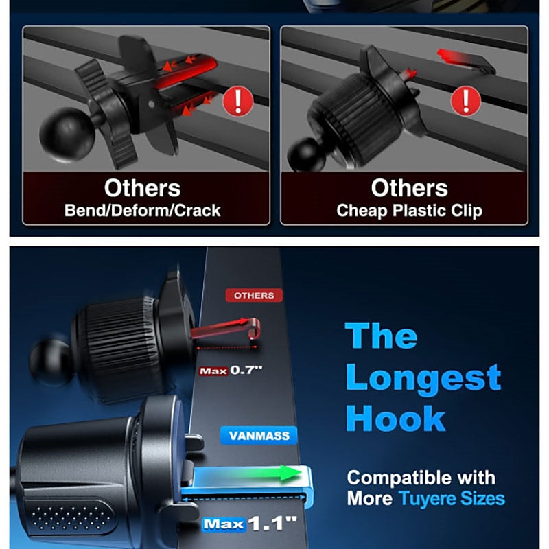 StarFire Car Phone Holder Mount Sturdiest Hook Clip Strongest Suction Cup Handsfree Cell Phone Holder Car Dash Windshield Air Vent Stand for iPhone 14