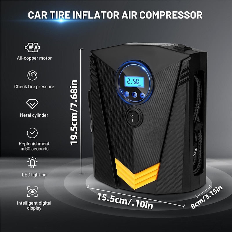 900PSI Car Air Compressor 19 Cylinder 120W Electric Digital Car Tire Inflatable Pump 12V Portable Air Pump Digital Auto Tire for Motorcycle Bicycle Ca