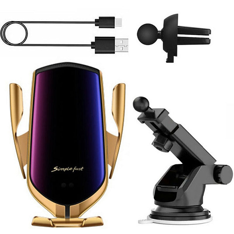 Wireless Car Charger Mount R2 Car Automatic Induction Charging Mobile Phone Holder Suction Cup Air Outlet 2 In 1 Fast Charging Holder for iPhone 13/13