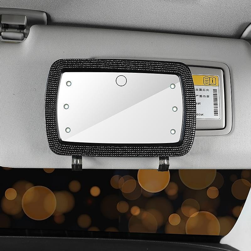 Bling Rhinestone Car Sun Visor Mirror.Portable Automobile Makeup Mirror.Vanity Mirror for Clip.Sun-Shading Cosmetic Mirror with Touch Button and 6 Led