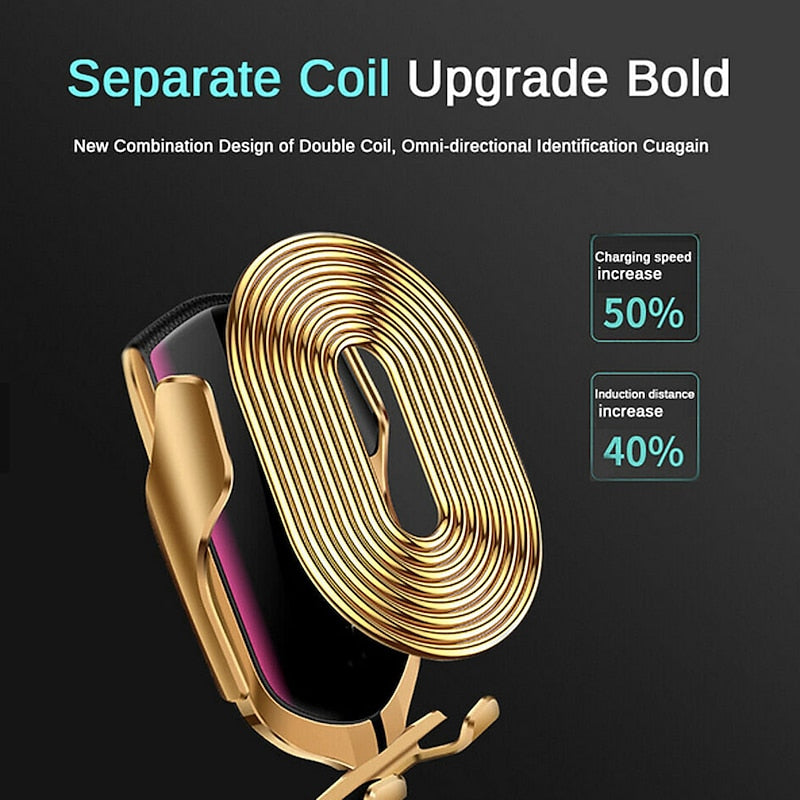 Wireless Car Charger Mount R2 Car Automatic Induction Charging Mobile Phone Holder Suction Cup Air Outlet 2 In 1 Fast Charging Holder for iPhone 13/13