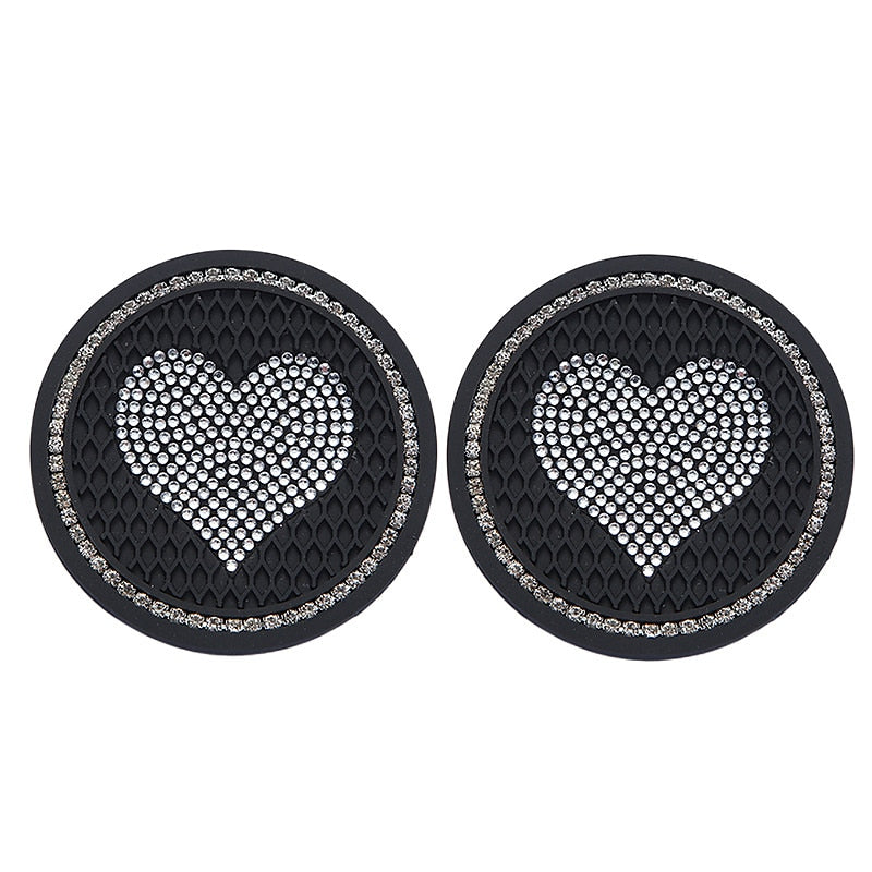 2PCS Heart Shape Car Diamond Coaster Water Cup Slot Non-Slip Mat Silica Pad Cup Holder Mat Auto Interior Decoration Accessories 2024 - $7.99