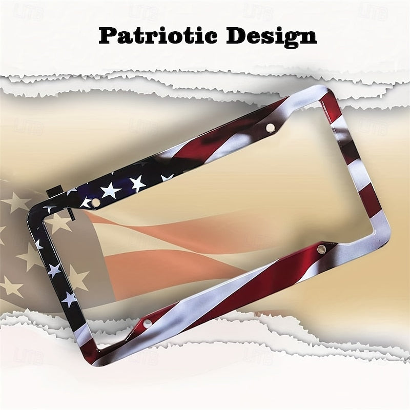 American Flag License Plate Frame Holder Universal Aluminum Matte Stripe US Flag Gloss Car Plate Frame Covers With Free Screws Fasteners Caps for US L