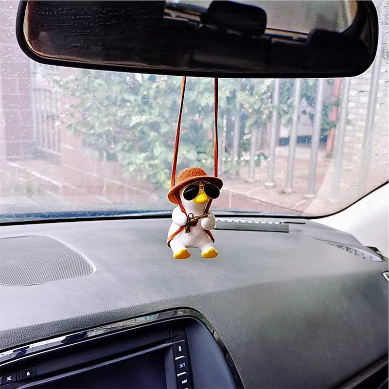 Swing Duck Car Hanging Ornament Super Cute Swing Ducks Mirror Hanging Accessories Auto Decoration Rearview Mirror Pendant Flying Duck Car Interior Set