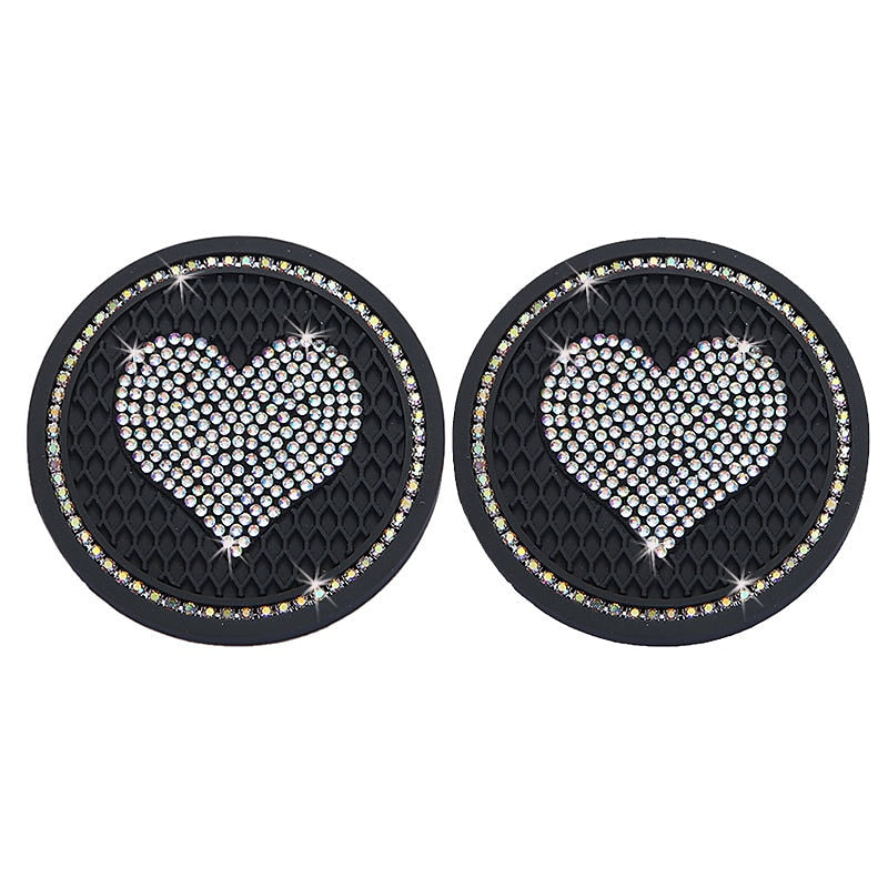 2PCS Heart Shape Car Diamond Coaster Water Cup Slot Non-Slip Mat Silica Pad Cup Holder Mat Auto Interior Decoration Accessories 2024 - $7.99