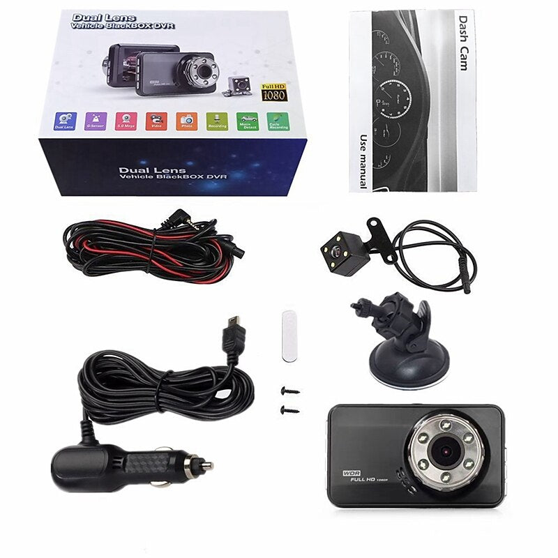 T638+ 1080p New Design / HD / with Rear Camera Car DVR 170 Degree Wide Angle 3 inch IPS Dash Cam with Night Vision / motion detection / Loop recording
