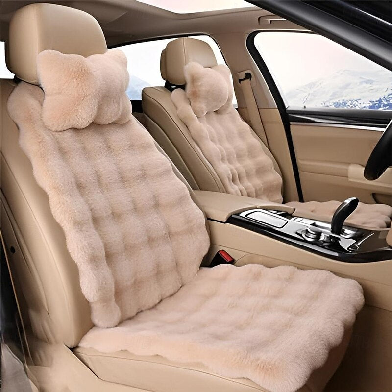 Thickened Plush Car Seat Cushion Set Winter Universal Warm Faux Rabbit Fur Car Seat Cushions Set Soft Fluffy Non-Slip Front Seat Covers 1 Set 2024 - $
