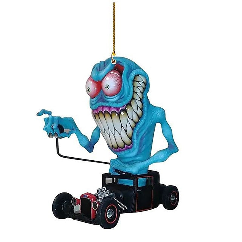 2PCS Cartoon Big Mouth Monster Car Pendant Acrylic Flat Doll Model Home Decor Rat Fink Crazy Mouse Driving Statue Halloween Car Accessories 2024 - $7.
