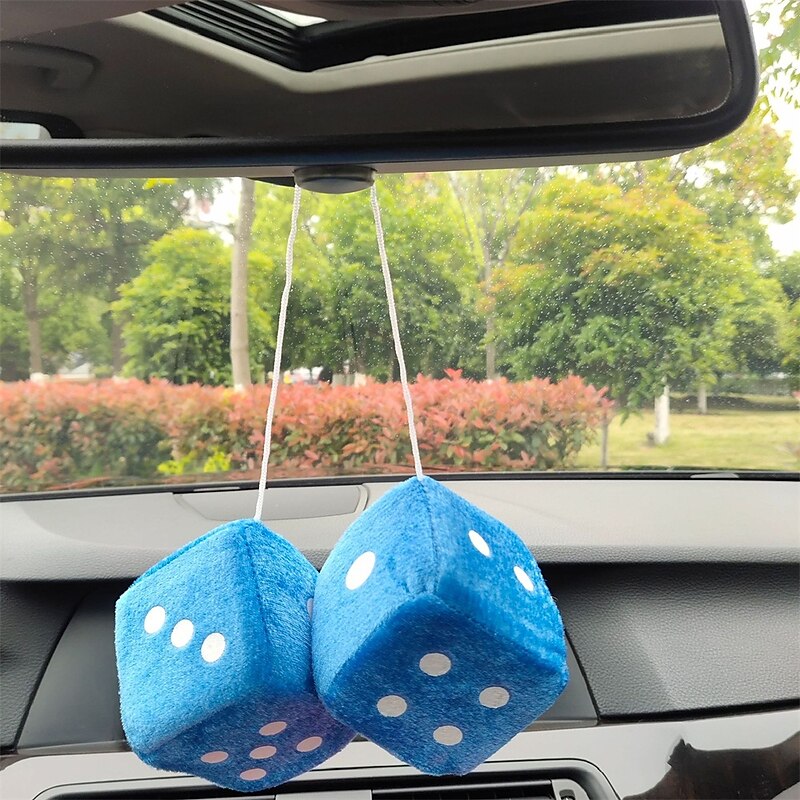 1Pair Car Pendant Interior Hanging Rearview Mirrors Short Plush Fuzzy Dice 2.75inc Plush Car Decorative Hanging Mirror Fuzzy Dice Lucky Hanging Access