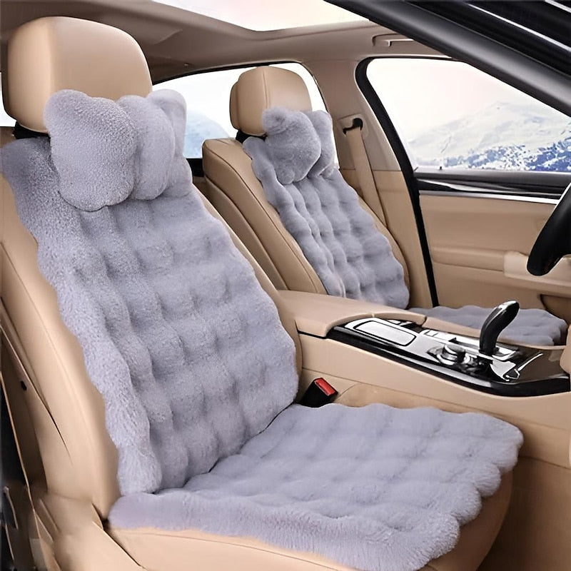 Thickened Plush Car Seat Cushion Set Winter Universal Warm Faux Rabbit Fur Car Seat Cushions Set Soft Fluffy Non-Slip Front Seat Covers 1 Set 2024 - $