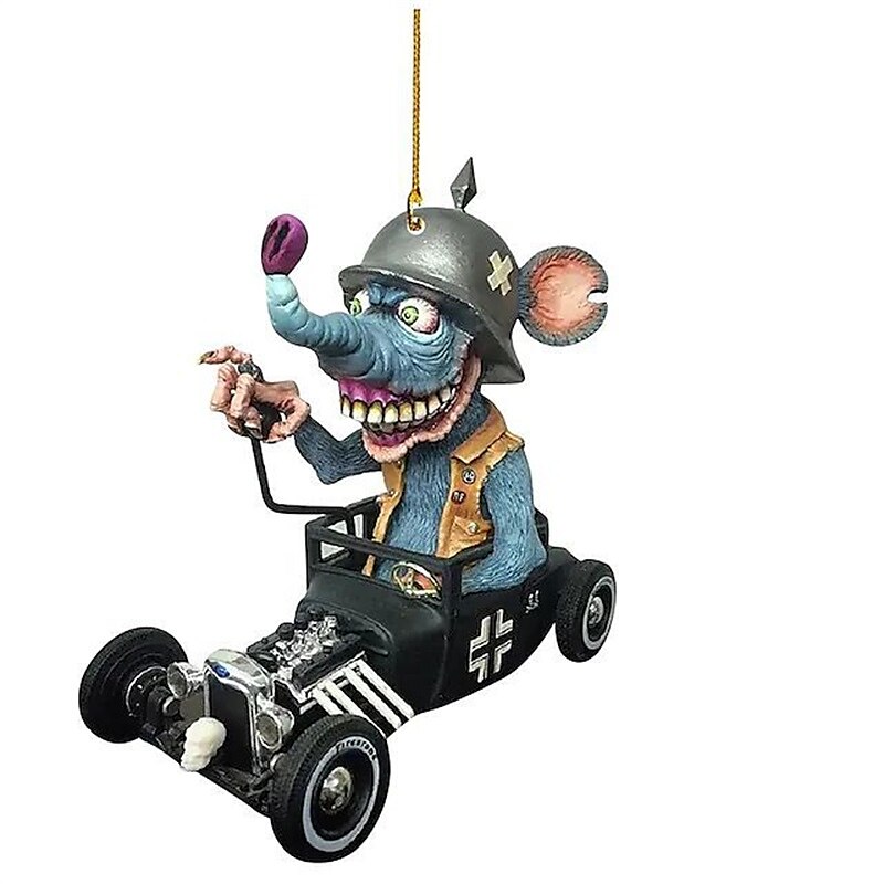 2PCS Cartoon Big Mouth Monster Car Pendant Acrylic Flat Doll Model Home Decor Rat Fink Crazy Mouse Driving Statue Halloween Car Accessories 2024 - $7.