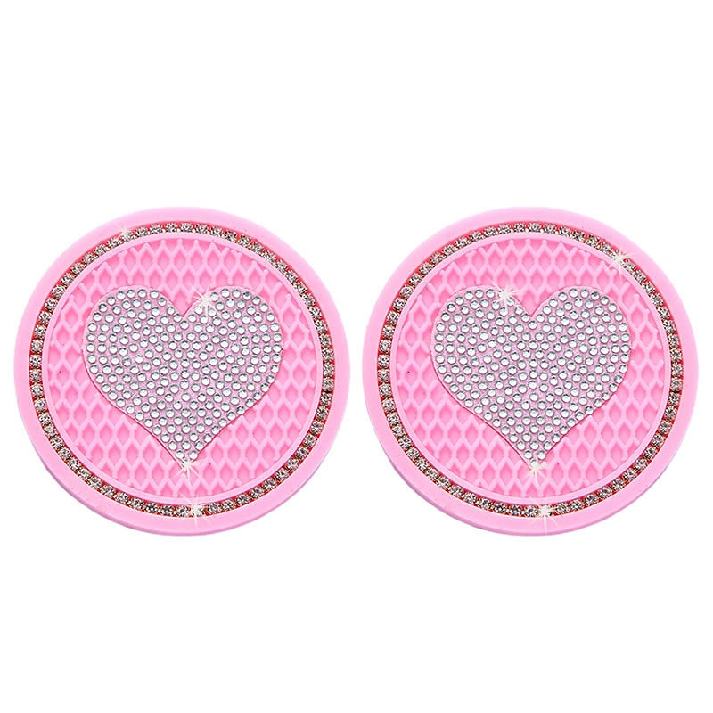 2PCS Heart Shape Car Diamond Coaster Water Cup Slot Non-Slip Mat Silica Pad Cup Holder Mat Auto Interior Decoration Accessories 2024 - $7.99