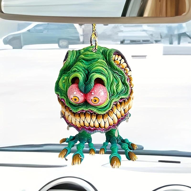 2PCS Cartoon Big Mouth Monster Car Pendant Acrylic Flat Doll Model Home Decor Rat Fink Crazy Mouse Driving Statue Halloween Car Accessories 2024 - $7.