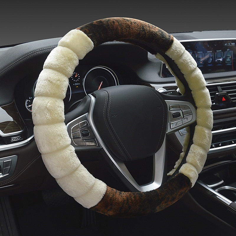 Winter Short Plush Steering Wheel Cover Winter Warm Car Interior Set Creative Stitching Multi-Color Pattern 2024 - $8.99