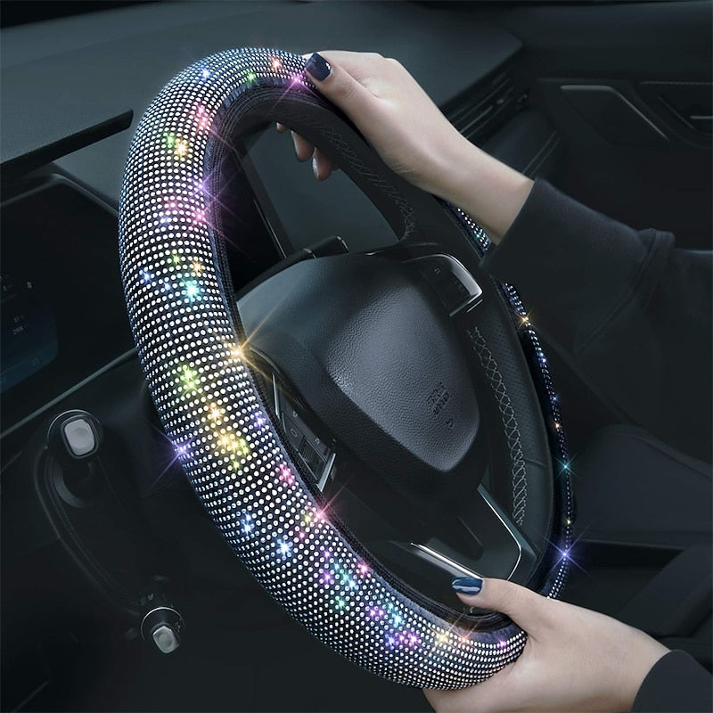Bling Rhinestones Steering Wheel Cover with Crystal Diamond Sparkling Car SUV Breathable Anti-Slip Steering Wheel Protector 2024 - $7.99