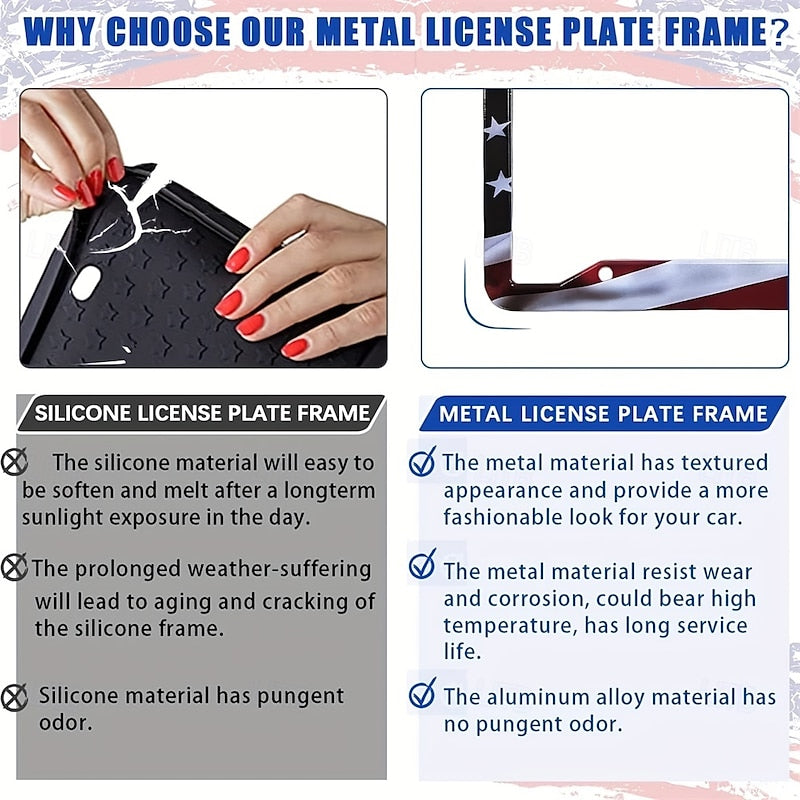 American Flag License Plate Frame Holder Universal Aluminum Matte Stripe US Flag Gloss Car Plate Frame Covers With Free Screws Fasteners Caps for US L