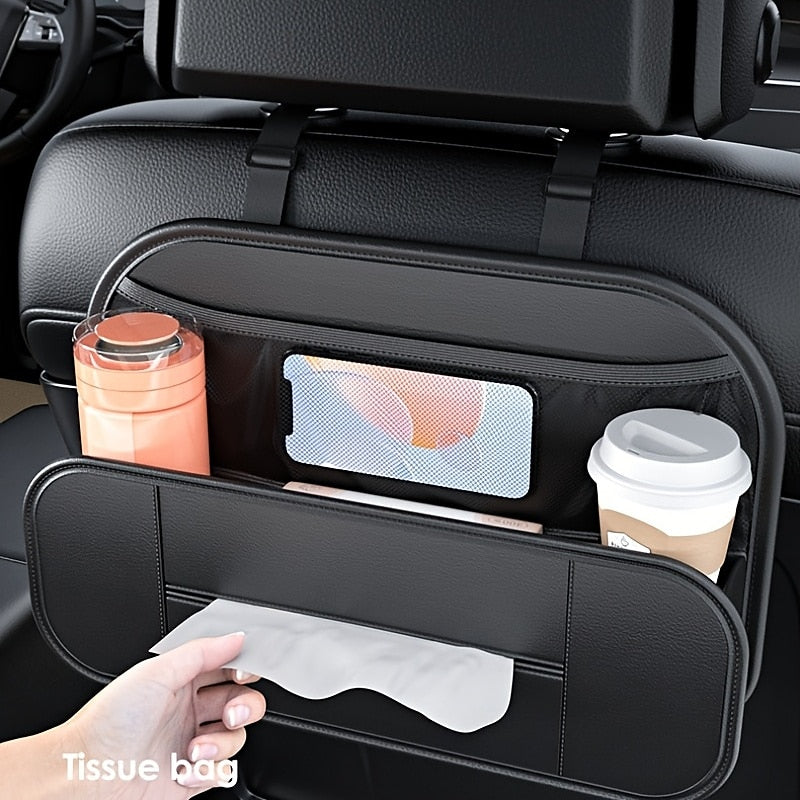 1pc Car Seat Back Leather Storage Box Multifunctional Hanging Storage Bag Tissue Box Cup Holder Car Seat Back Organizer Car Decoration Supplies 2024 -